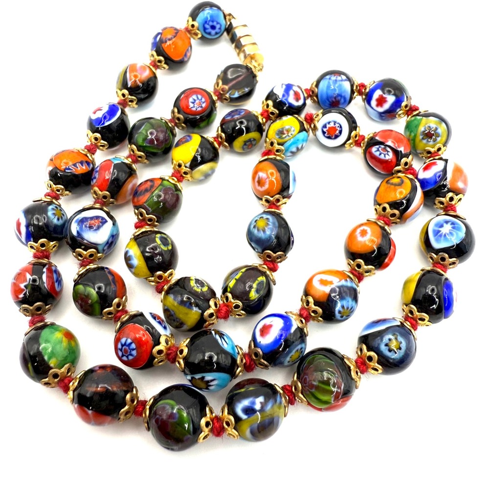 Murano Millefiori‎ Necklace Vintage Floral Glass Beaded Italy Colorful 18" READ - Picture 4 of 11